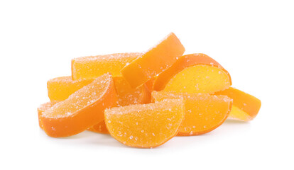 Sweet orange jelly candies on white background