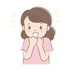 あごに手を当てて驚く女性（手描き風）