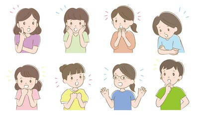 びっくりしたリアクションの女性８人セット（手描き風）