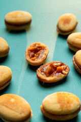 Traditional russian shortbread cookies with caramel, nut shaped russian cookies