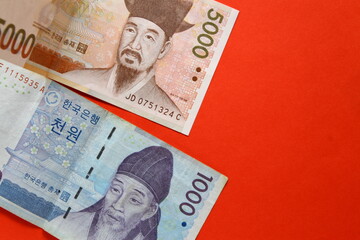 Obraz na płótnie Canvas The South Korean won or Korean Republic won is the official currency of South Korea