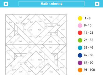  Mathematical coloring for schoolchildren. Multiplication. Worksheet