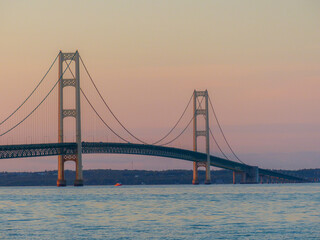 summer sunset on the Mackinac bridge - Michigan