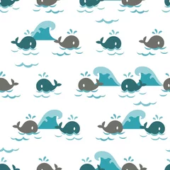 Dekokissen Swimming Whales in the Sea Vector Graphic Cartoon Seamless Pattern © F-lin