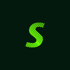 letter S cursive texture in green color with slanted lines, speed and movement