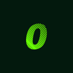 numero 0 zero cursive texture in green color with slanted lines, speed and movement