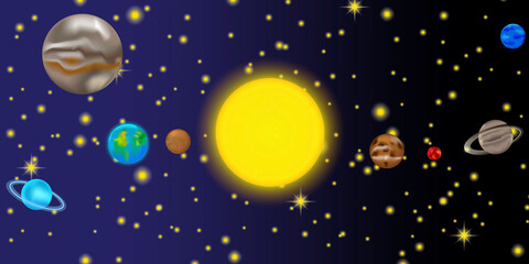 Obraz na płótnie Canvas Doodle icon with sky planet stars for wallpaper design. Planet map. Sun texture. Vector illustration. EPS 10.