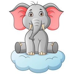 Fototapeta premium Cartoon elephant sitting on cloud. Vector illustration