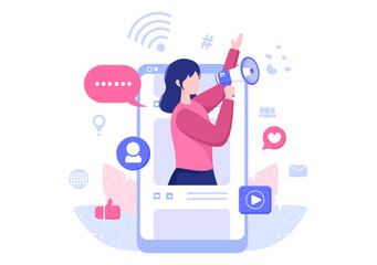 Social Media Marketing Illustration For Advertising Online Service Platform, Online Course, Analytic, Ad Management Software, Website