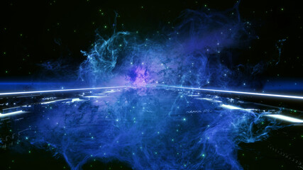 Illumination Abstract Background. Futuristic VJ motion graphics, club concert with projection mapping and nebula background .