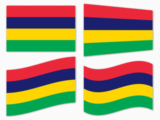 isolated Mauritius flag set waving by the wind shapes, element for icon, label, banner, button etc. vector design.