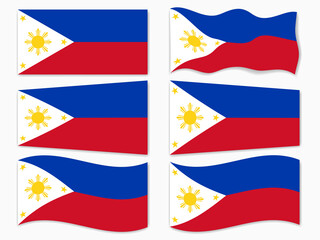 isolated Philippines flag set waving by the wind shapes, element for icon, label, banner, button etc. vector design.