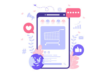 Social Media Marketing Illustration For Advertising Online Service Platform, Online Course, Analytic, Ad Management Software, Website