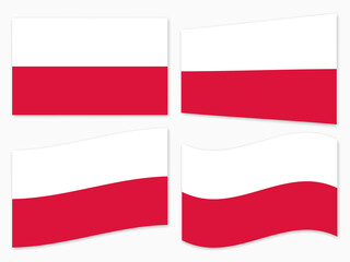isolated Poland flag set waving by the wind shapes, element for icon, label, banner, button etc. vector design.