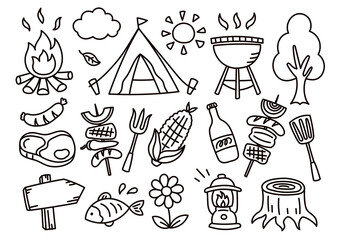 Barbecue and Camp illustrations line-art