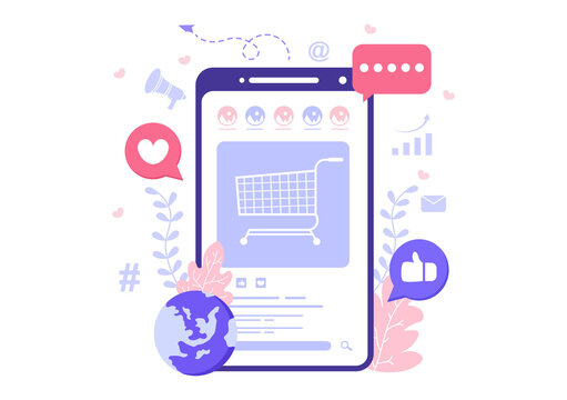 Social Media Marketing Illustration For Advertising Online Service Platform, Online Course, Analytic, Ad Management Software, Website