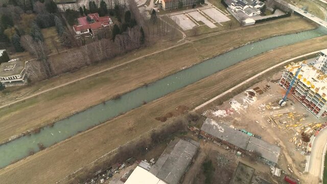 Red rooftops and river Aerial view of Pirot Serbia