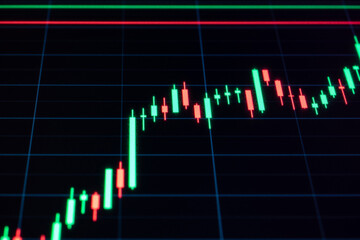 Progression chart. Graphics growth forex finance market on tablet screen. Financial chart, analysis data for business background. Stock exchange graph. Live stock trading online.
