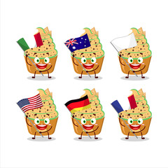 Ice cream melon cup cartoon character bring the flags of various countries