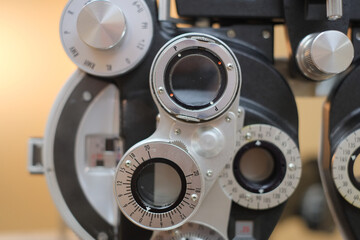 Fototapeta na wymiar Eye checkup equipment in a optometrists office