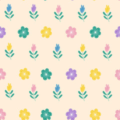 Cute flower patterns in a small flower. Motives are scattered randomly. Geometric seamless texture. Elegant template for fashion prints. Stock illustration.