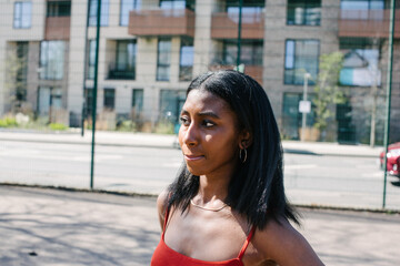 Portrait of woman on basketball court 