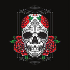 sugarskull with roses vector ornament