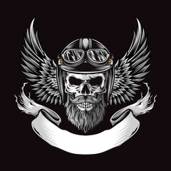 skull biker with wing vector