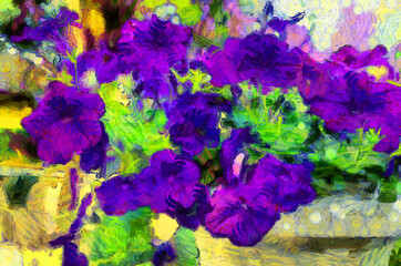 The flowers of the horns are bright purple Illustrations creates an impressionist style of painting.