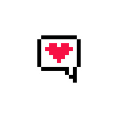 Pixel art 8-bit retro game style speech bubble. like, heart, subscribe - isolated vector illustration