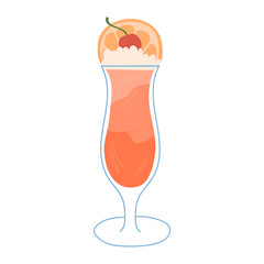 Refresh sweet cocktail with orange and cherry.