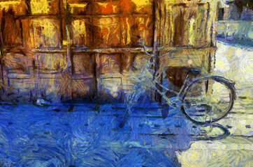 Fototapeta na wymiar Old wooden house building Illustrations creates an impressionist style of painting.