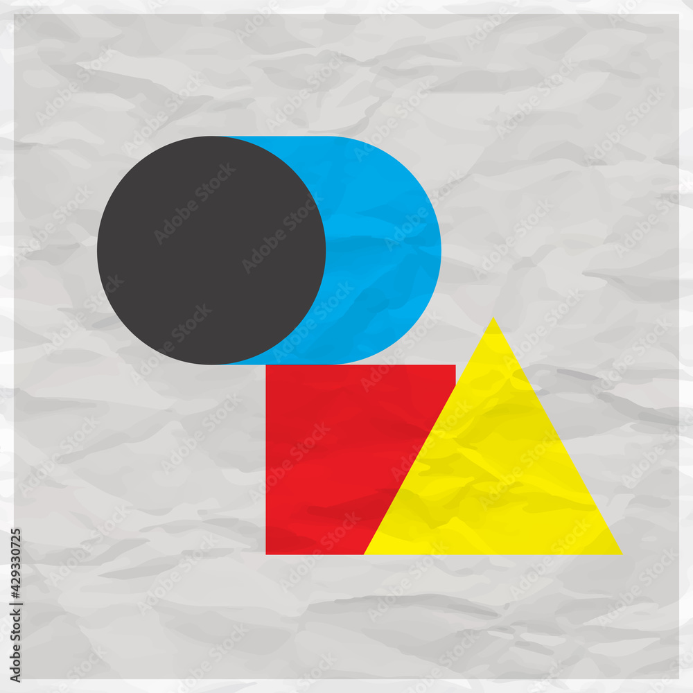 Poster abstract geometric color solids figures still life illustration. flat cube cylinder sphere cylinder 
