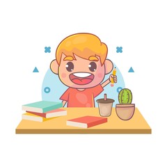 Happy kids studying textbooks Premium Vector
