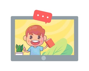 Student video chat online screen on tablet screen Premium Vector
