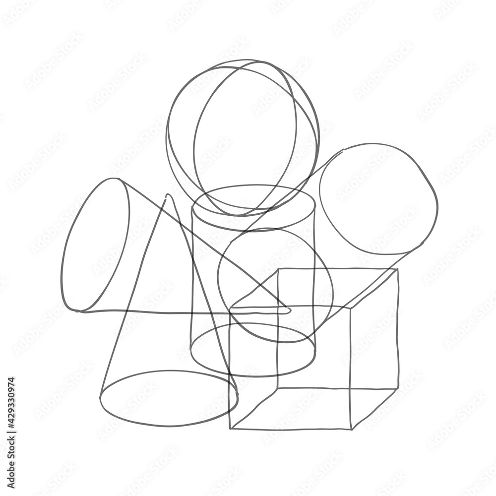 Poster composition of solid wireframe geometric shapes. abstract art background.