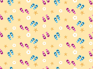 Abstract. Flip flops pattern seamless summer background. design for mask face, pillow, clothing, fabric, gift wrap. Vector.