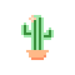Naklejka na ściany i meble pixel art green cactus on a white background. Сactus pixel art icon. Isolated vector illustration on white background. 8 bit sprite. Design stickers, logo, mobile app.