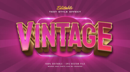Pink and Gold Vintage Text Style with Curved and Embossed Effect. Editable Text Style Effect