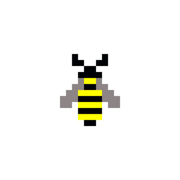 Bee. Pixel bee image. Vector Illustration of pixel art.