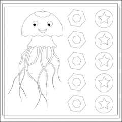 Page coloring books, handwriting practice for kids, medusa. A sketch. Vector isolated on a white background