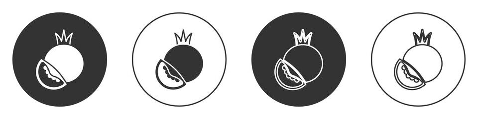 Black Tomato icon isolated on white background. Circle button. Vector