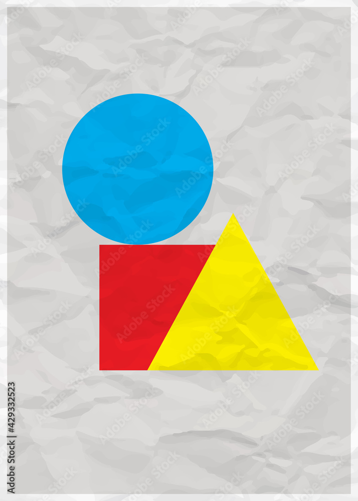 Aufkleber abstract geometric color solids figures still life illustration. flat cube cylinder sphere on white 