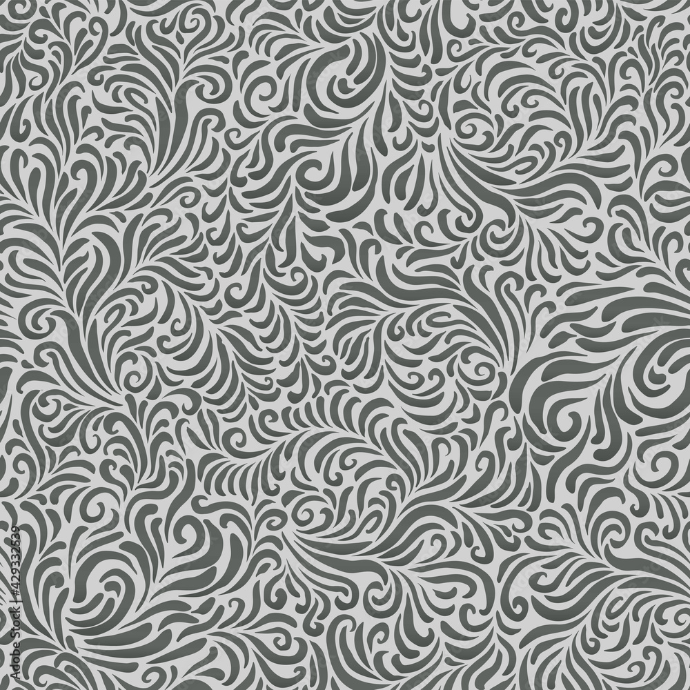 Poster Grayscale foliage seamless pattern. Vector background