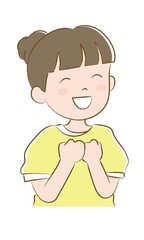 笑顔のお団子ヘアの女性（手描き風）