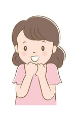 ぶりっこポーズで笑う女性（手描き風）