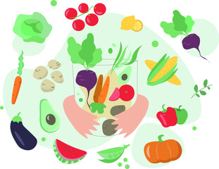 Colorful vector vegetables in flat style. Images can be used to design postcards, websites, or patterns.