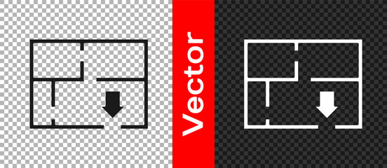 Black Evacuation plan icon isolated on transparent background. Fire escape plan. Vector