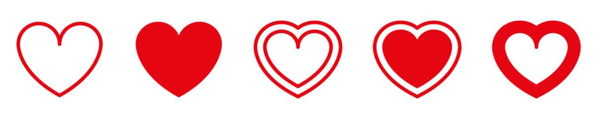 Conjunto de iconos de corazones rojos de diferentes diseños