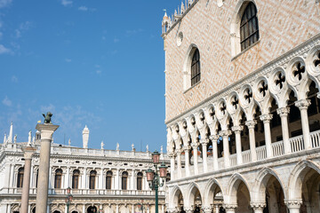 Fototapeta na wymiar Part of the famous Doges Palace and the Marciana Library, seen in Venice, Italy